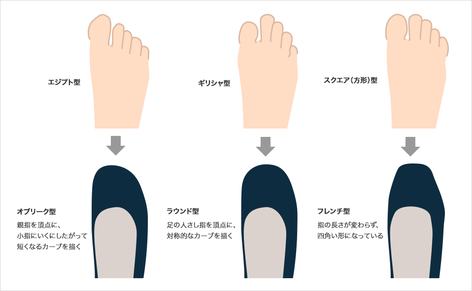 図：つま先と靴の形状との対応