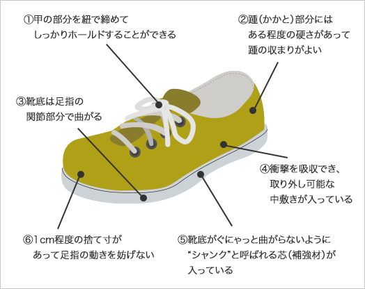 図：足にぴったり合う靴のチェックポイント