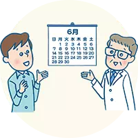 カレンダーを見ながら会話をする医師と男性のイラスト